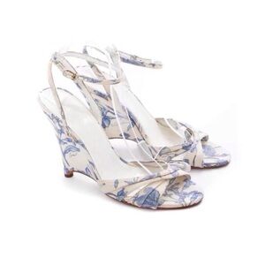 Burberry Floral Blue and Cream Wedge Sandals